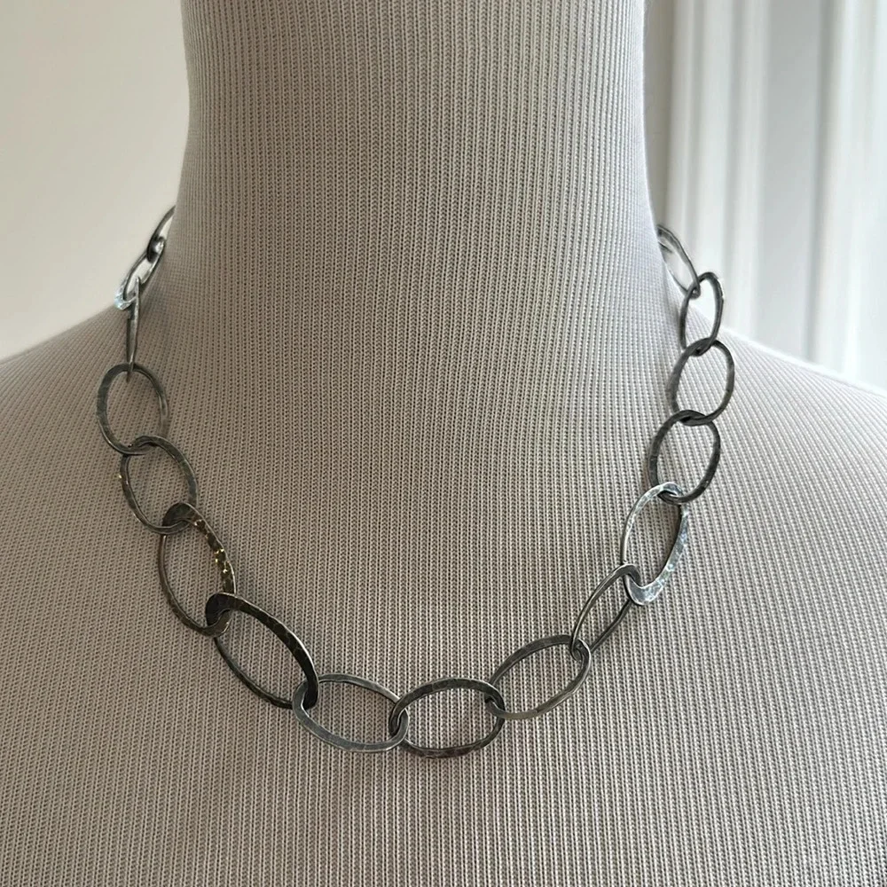 Silpada Hammered Oval Link Oxidized Sterling Silver Necklace, Like New